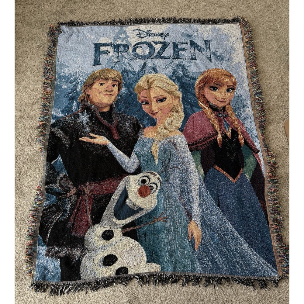 Disney Frozen Tapestry Throw Blanket 48 x 60" Elsa Anna‎ Kristoff Olaf Movie